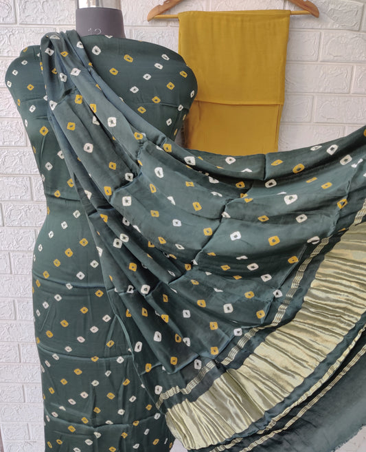 (SALE) Bandhej Modal Silk Suit with Modal Silk Lagdi Patta Dupatta