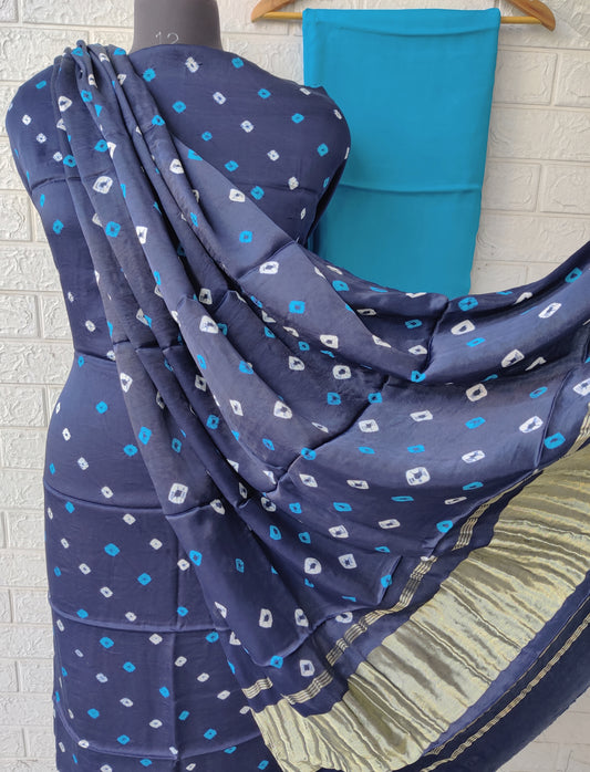 (SALE) Bandhej Modal Silk Suit with Modal Silk Lagdi Patta Dupatta