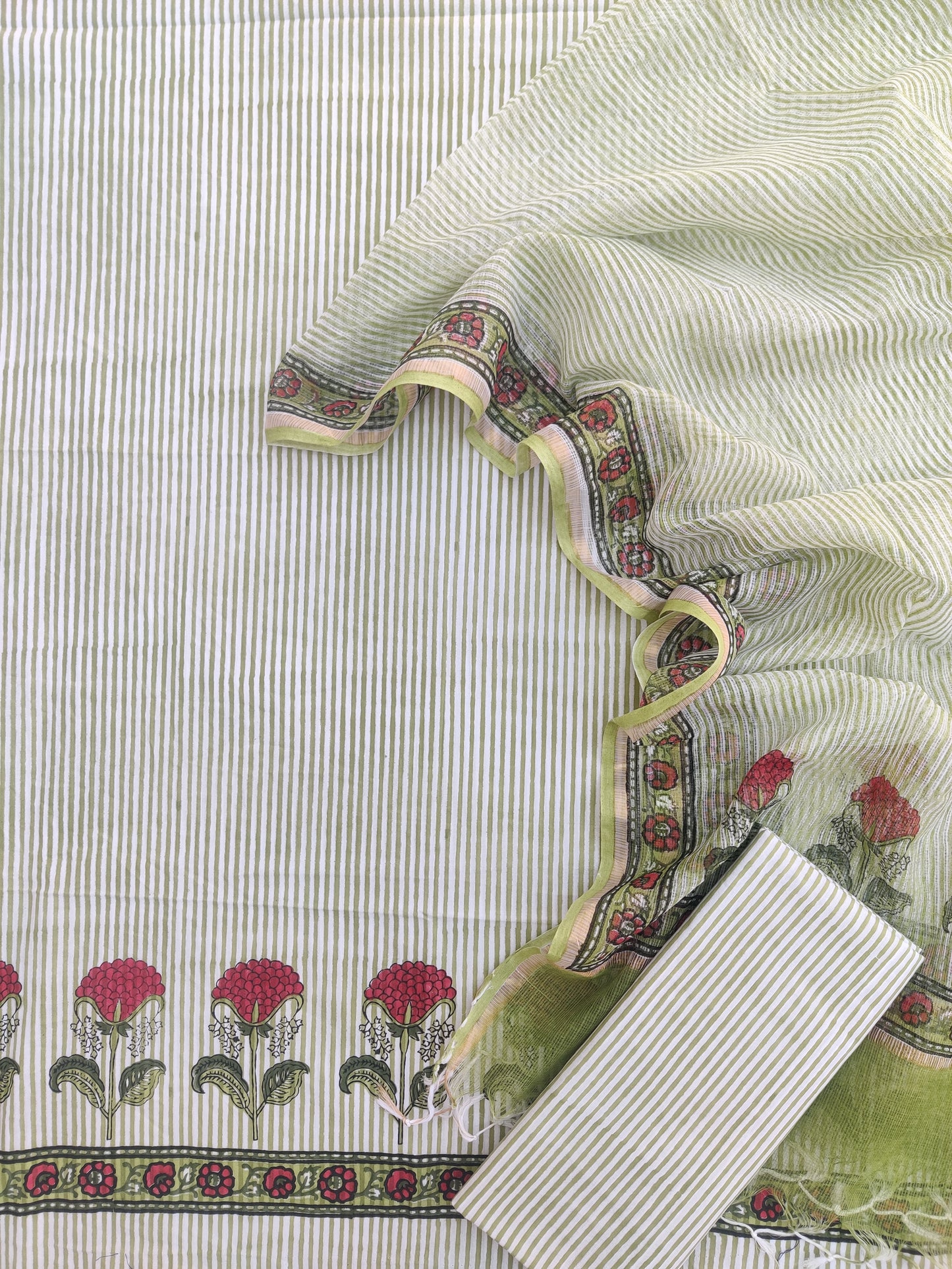 (BOOTA) Hand Block Printed Cotton Suit with Cotton Kota Doria dupatta