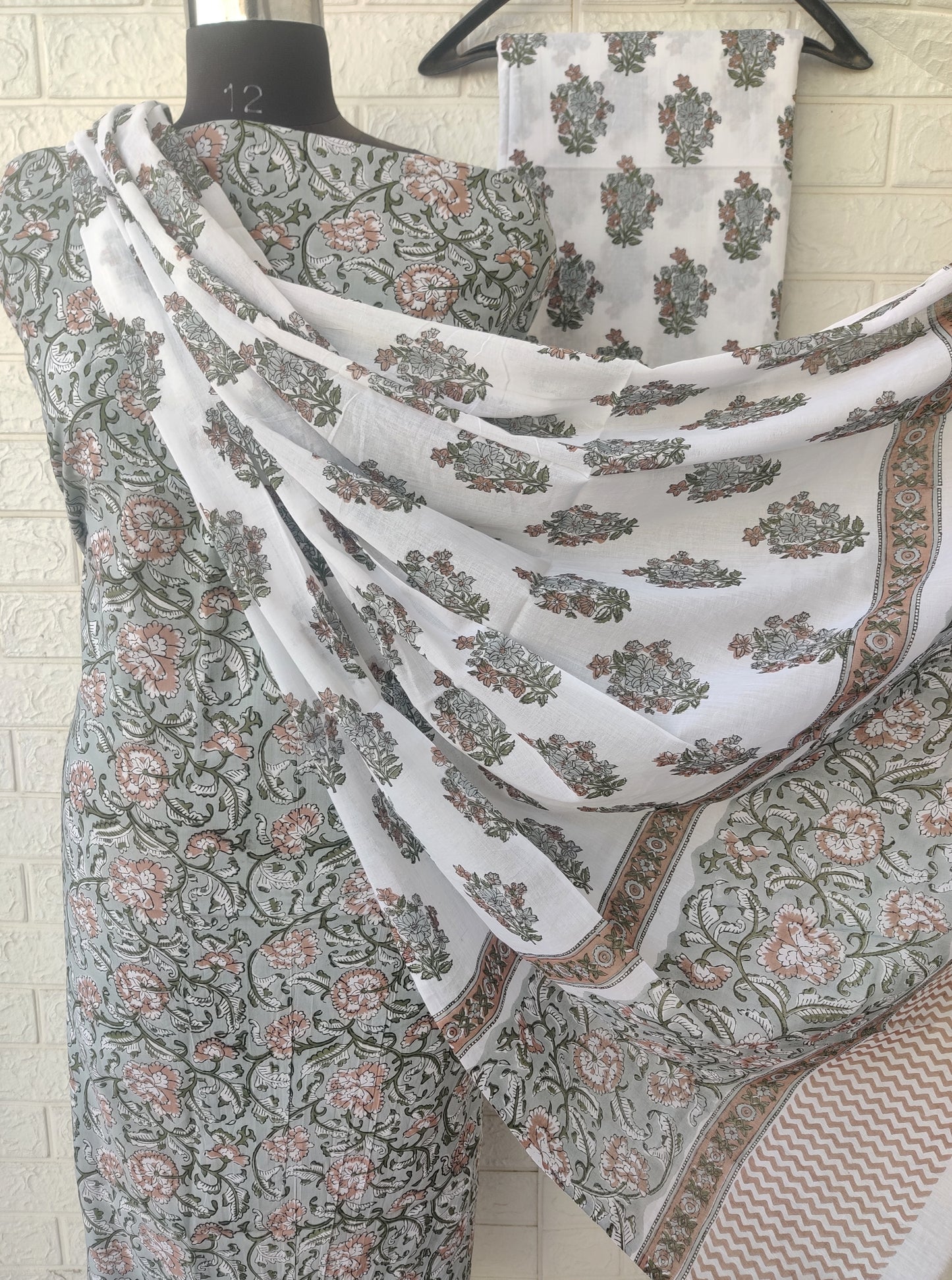 Hand Block Printed Cotton Suit With Mulmul Cotton Dupatta