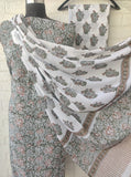 Hand Block Printed Cotton Suit With Mulmul Cotton Dupatta