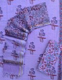 Hand Block Printed Cotton Schiffli Suit with Kota Doria Dupatta