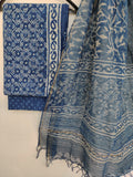 (INDIGO DABU) Hand Block Printed Cotton Suit with Cotton Kota Doria dupatta9