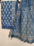 (INDIGO DABU) Hand Block Printed Cotton Suit with Cotton Kota Doria dupatta9