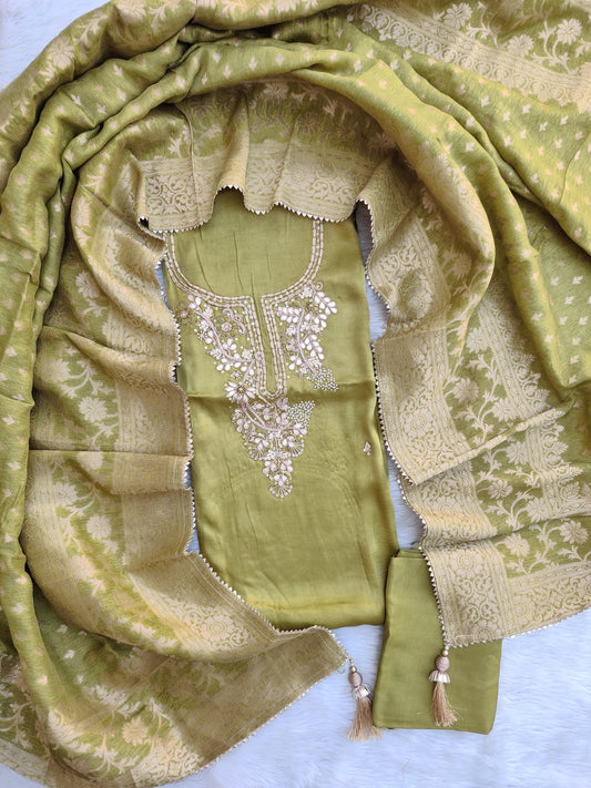 GAJI SILK GOTA PATTI SUIT WITH GAJI SILK DUPATTA