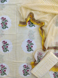 (BOOTA) Hand Block Printed Cotton Suit with Cotton Kota Doria dupatta