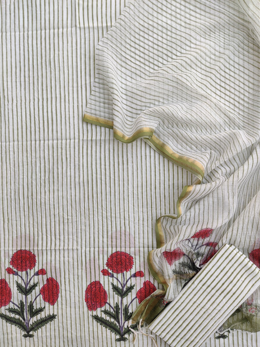 (BOOTA) Hand Block Printed Cotton Suit with Cotton Kota Doria dupatta
