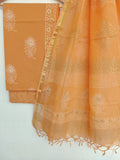 (KHADI GOLD) Hand Block Printed Cotton Suit with Cotton Kota Doria dupatta