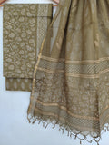 (KHADI GOLD) Hand Block Printed Cotton Suit with Cotton Kota Doria dupatta