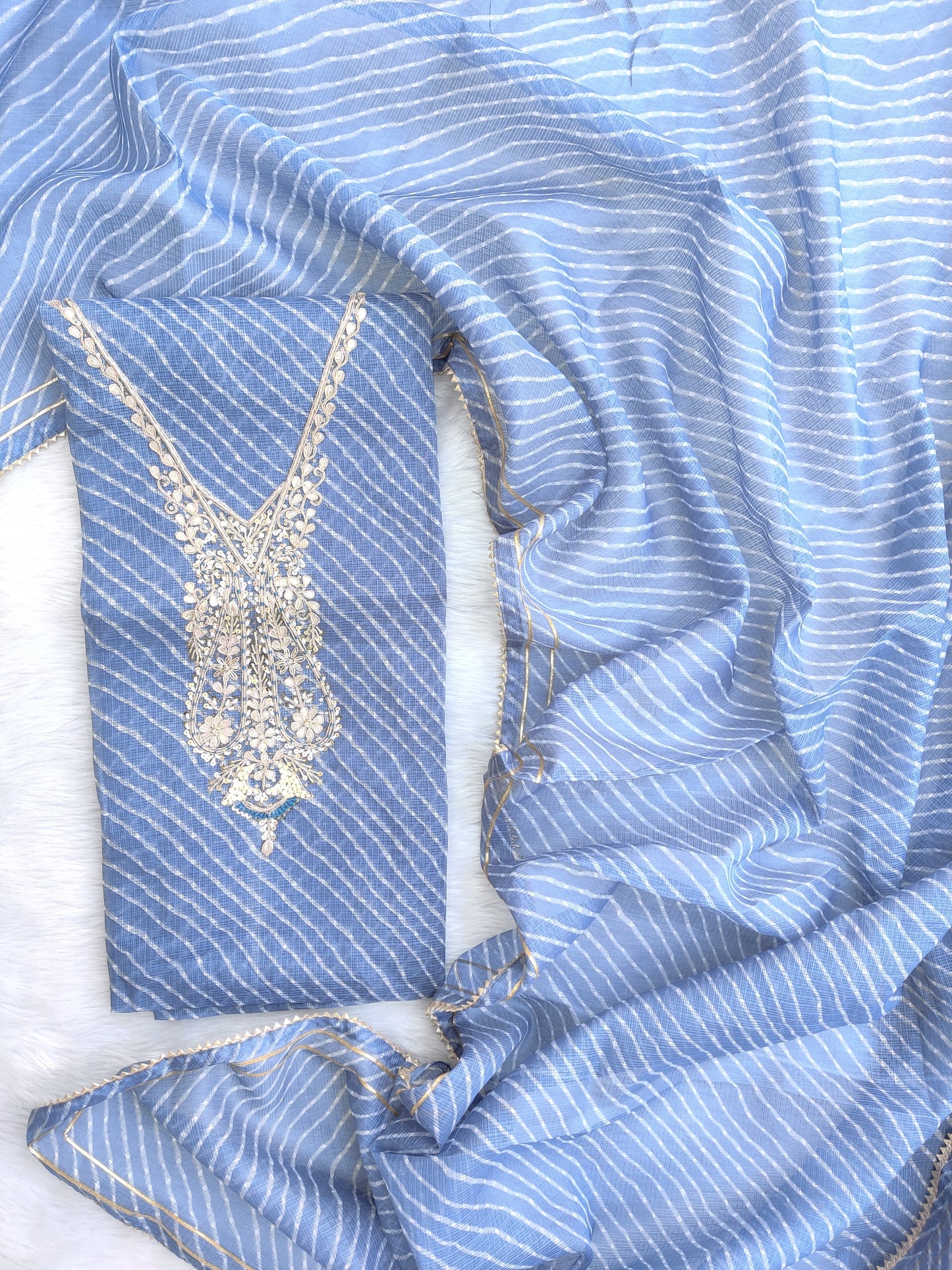 Kota Doria Gota Patti neck work Kurta with Kota Doria dupatta* (NO BOTTOM)