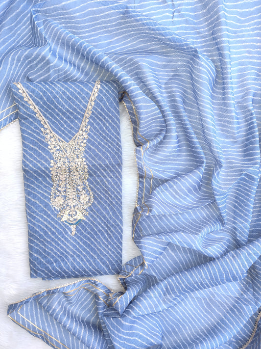 Kota Doria Gota Patti neck work Kurta with Kota Doria dupatta* (NO BOTTOM)