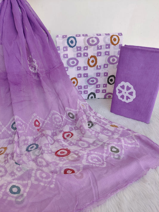 BATIK COTTON SUIT WITH PURE CHIFFON DUPATTA