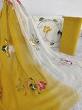 HAND PAINTED COTTON SUIT WITH PURE CHIFFON DUPATTA