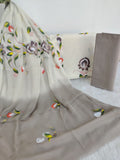 HAND PAINTED COTTON SUIT WITH PURE CHIFFON DUPATTA