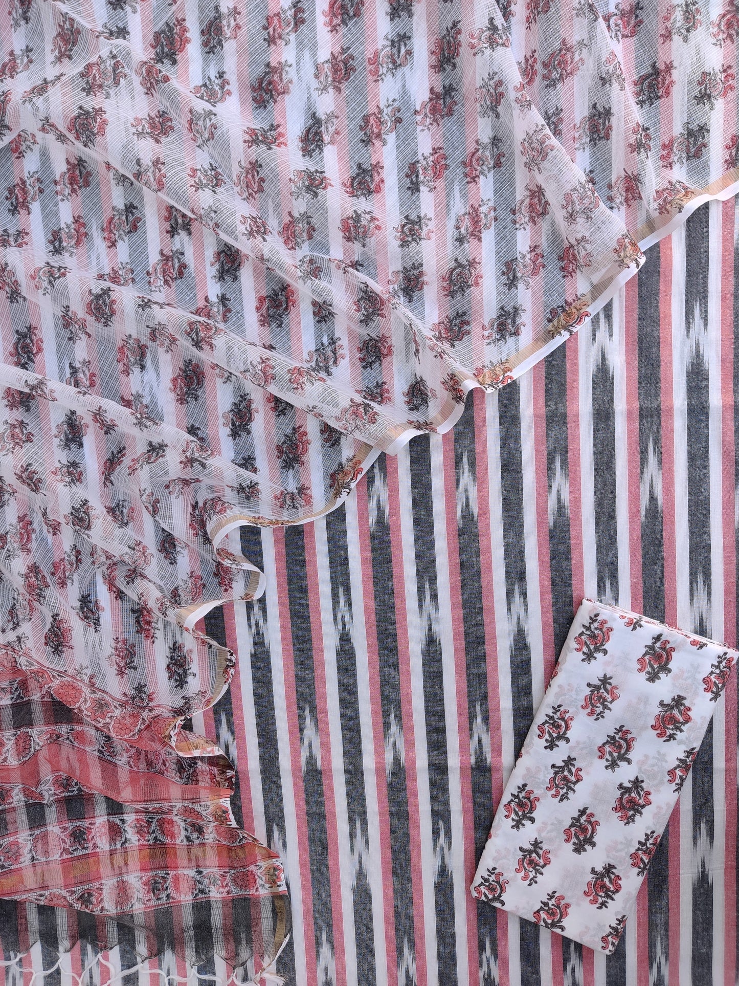 Handloom Weave Ikat Suit with Kota Doria Dupatta