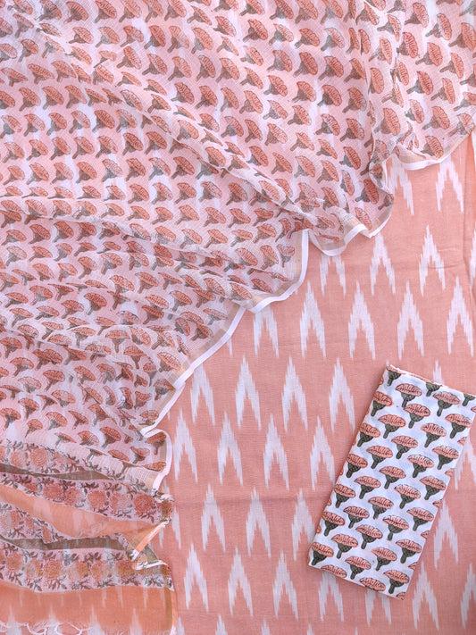 Handloom Weave Ikat Suit with Kota Doria Dupatta