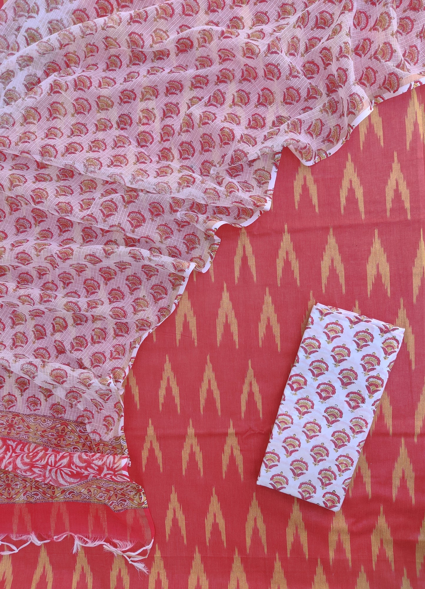 Handloom Weave Ikat Suit with Kota Doria Dupatta
