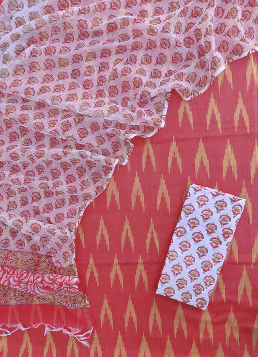 Handloom Weave Ikat Suit with Kota Doria Dupatta