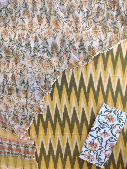 Handloom Weave Ikat Suit with Kota Doria Dupatta