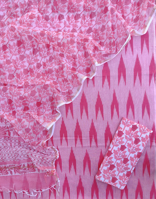 Handloom Weave Ikat Suit with Kota Doria Dupatta