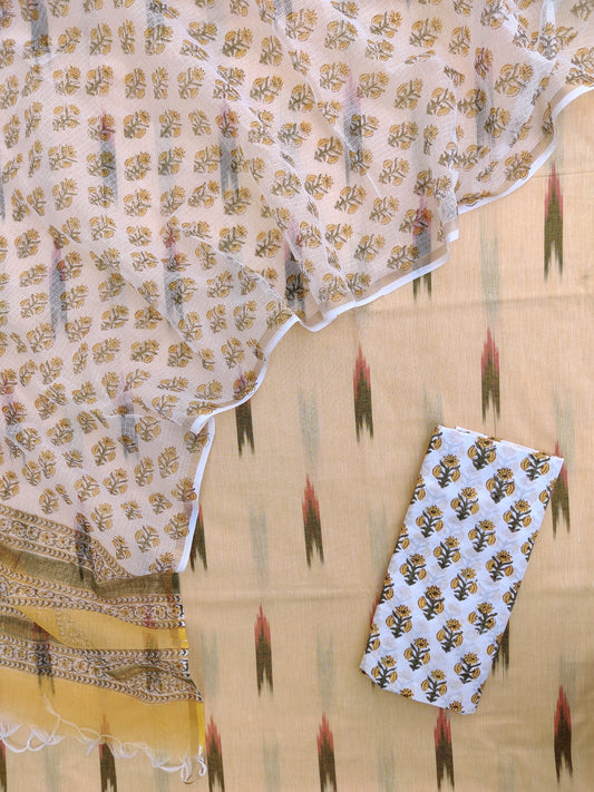 Handloom Weave Ikat Suit with Kota Doria Dupatta