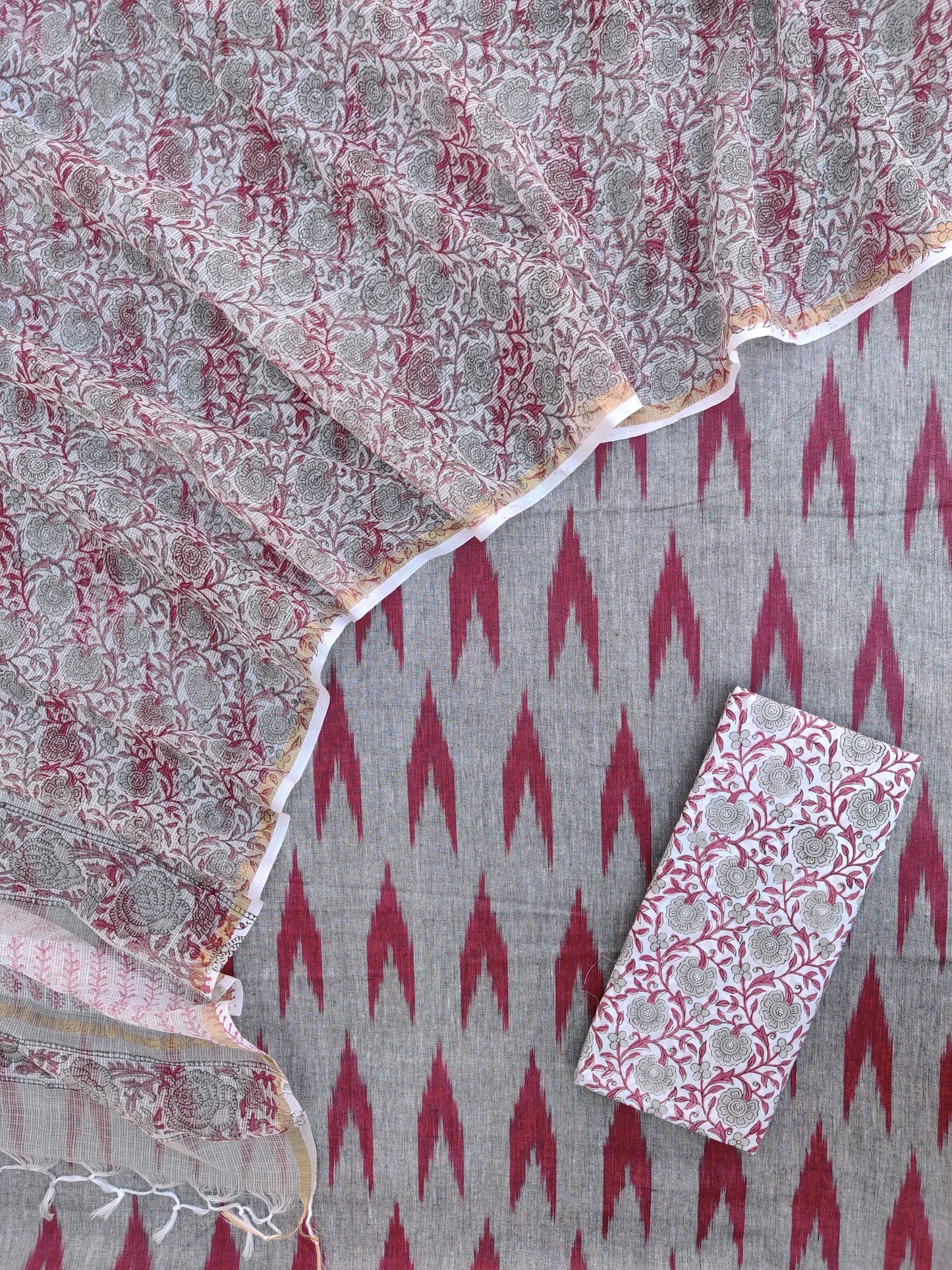 Handloom Weave Ikat Suit with Kota Doria Dupatta