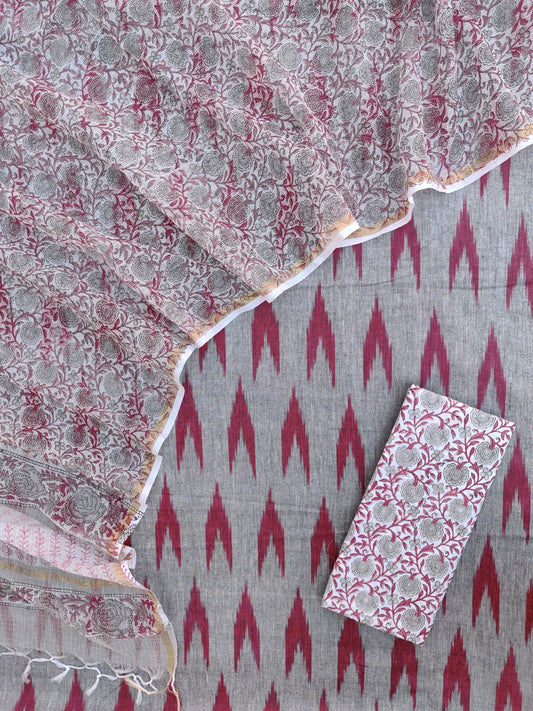 Handloom Weave Ikat Suit with Kota Doria Dupatta