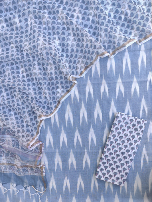 Handloom Weave Ikat Suit with Kota Doria Dupatta