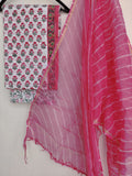 (SALE) Hand Block Printed Cotton Suit with Cotton Kota Doria dupatta