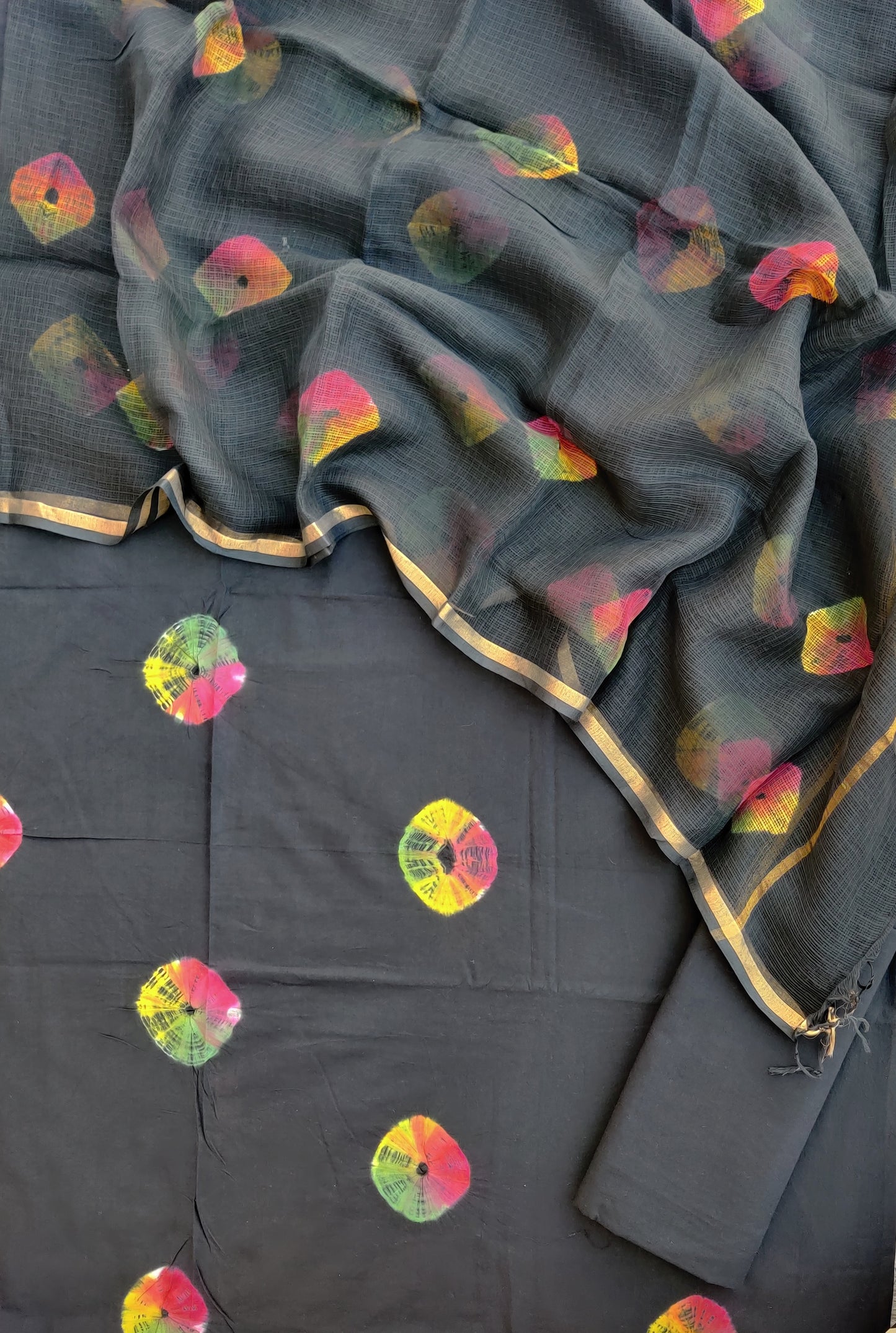 Hand Block Printed Cotton Suit with Cotton Kota Doria dupatta