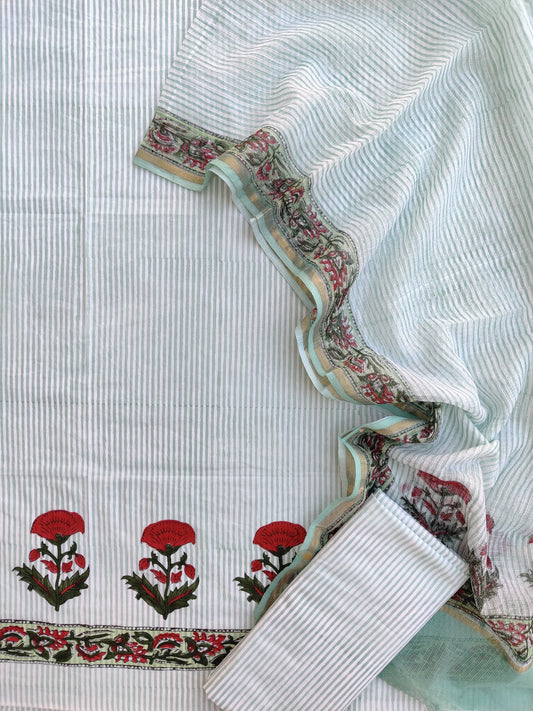 Boota Hand Block Printed Cotton Suit with Cotton Kota Doria dupatta