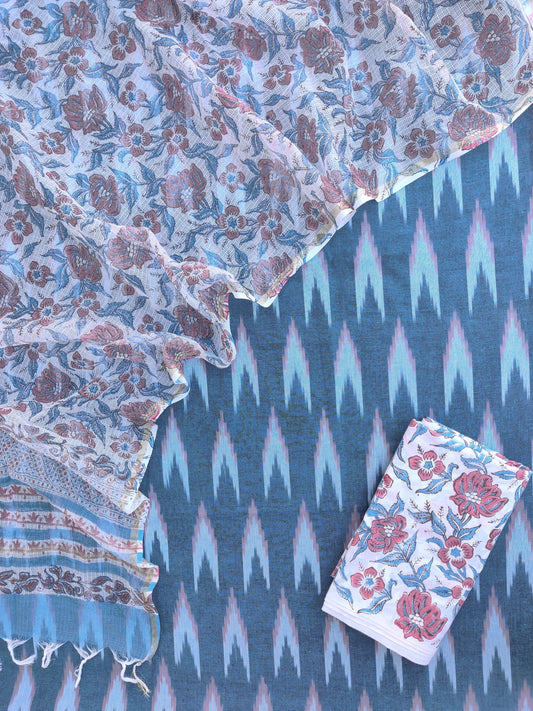 Handloom Weave Ikat Suit with Kota Doria Dupatta