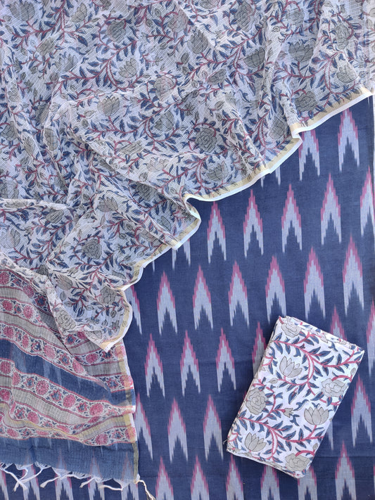 Handloom Weave Ikat Suit with Kota Doria Dupatta