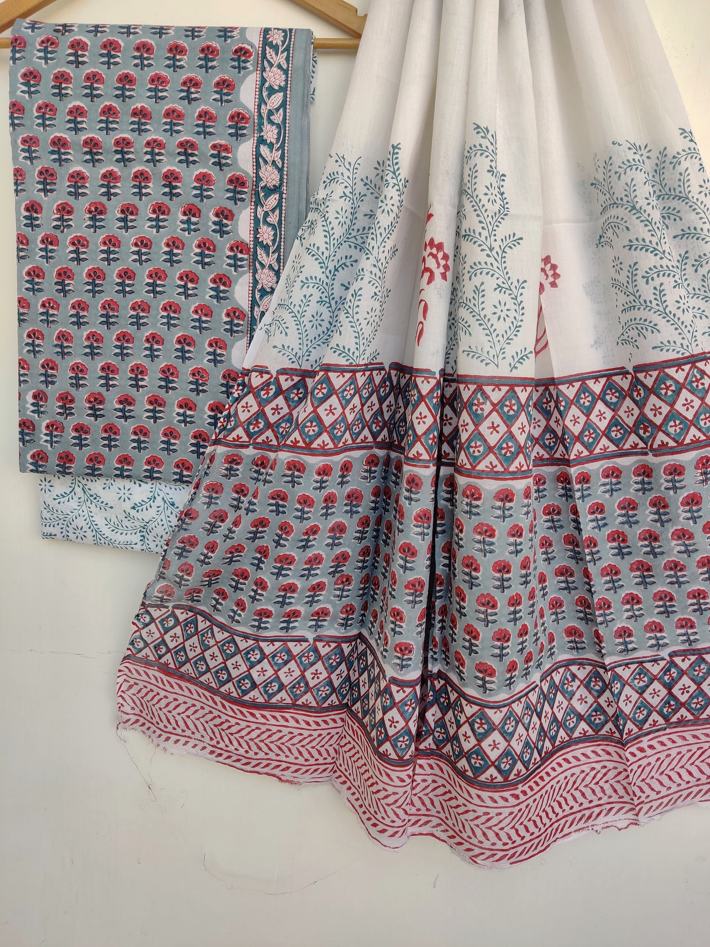 Cotton Block Printed Cotton Suit with mulmul cotton Dupatta