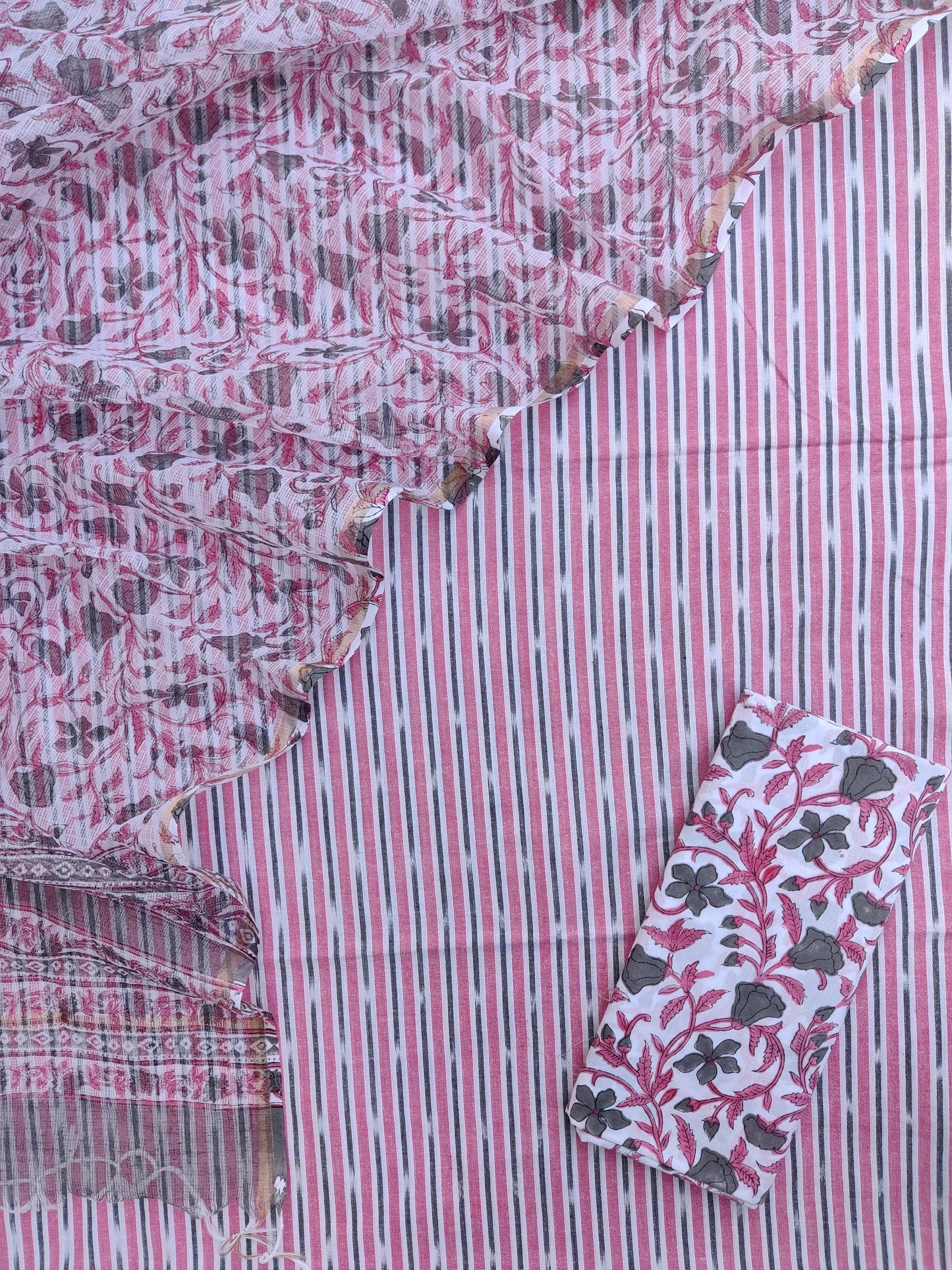 Handloom Weave Ikat Suit with Kota Doria Dupatta