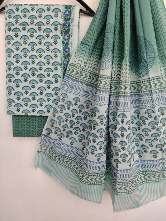 Cotton Block Printed Cotton Suit with mulmul cotton Dupatta