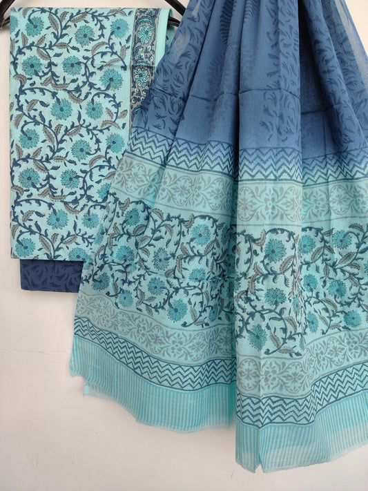 Cotton Block Printed Cotton Suit with mulmul cotton Dupatta