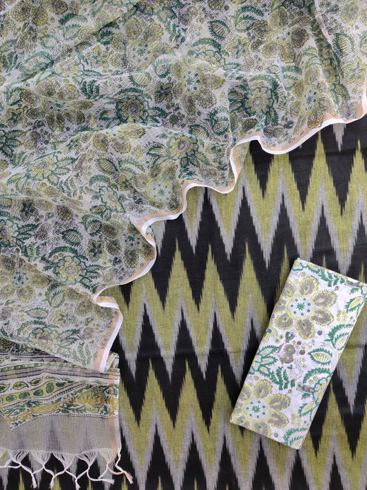 Handloom Weave Ikat Suit with Kota Doria Dupatta