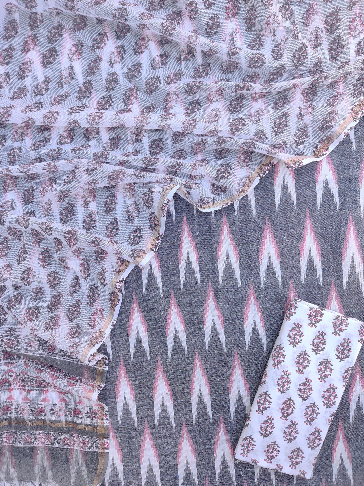 Handloom Weave Ikat Suit with Kota Doria Dupatta