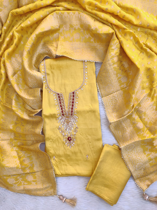 GAJI SILK GOTA PATTI SUIT WITH GAJI SILK DUPATTA
