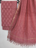 Discharge Hand Block Printed Cotton Suit with Cotton Kota Doria dupatta6.