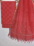 Discharge Hand Block Printed Cotton Suit with Cotton Kota Doria dupatta6.