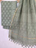 Discharge Hand Block Printed Cotton Suit with Cotton Kota Doria dupatta6.