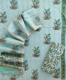Hand Block Printed Cotton Schiffli Suit with Kota Doria Dupatta