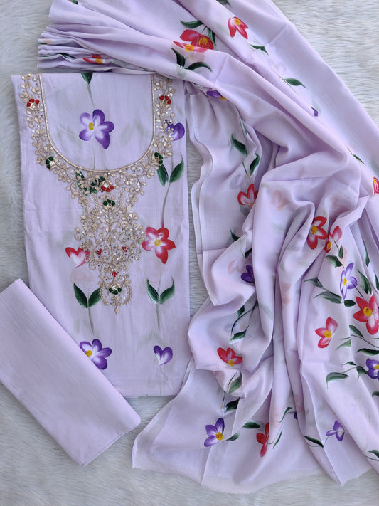FLORAL PRINTED COTTON GOTA PATTI SUIT WITH COTTON DUPATTA