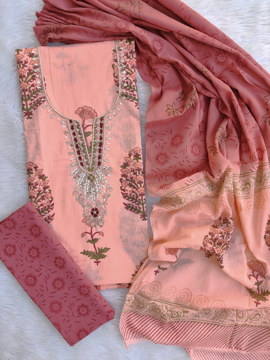 FLORAL PRINTED COTTON GOTA PATTI SUIT WITH COTTON DUPATTA