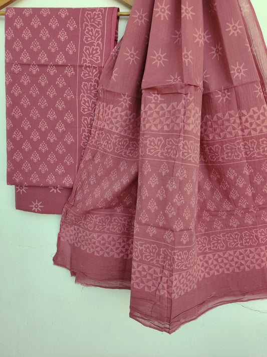 Discharge Cotton Block Printed Cotton Suit with mulmul cotton Dupatta