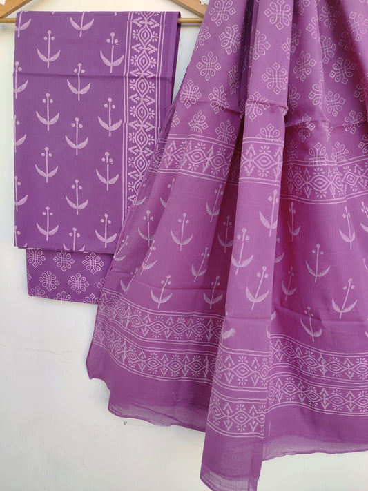 Discharge Cotton Block Printed Cotton Suit with mulmul cotton Dupatta