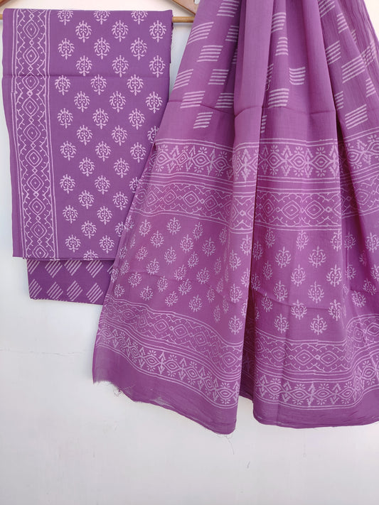 Discharge Cotton Block Printed Cotton Suit with mulmul cotton Dupatta