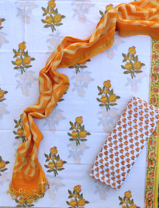 Hand Block Printed Cotton Suit with Cotton Kota Doria dupatta